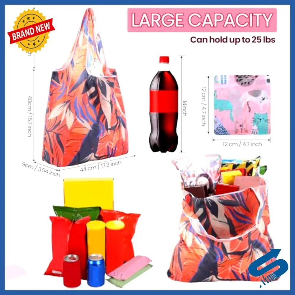 Reusable Grocery Tote Bags Foldable Washable Bulk Pack Storage Pouch